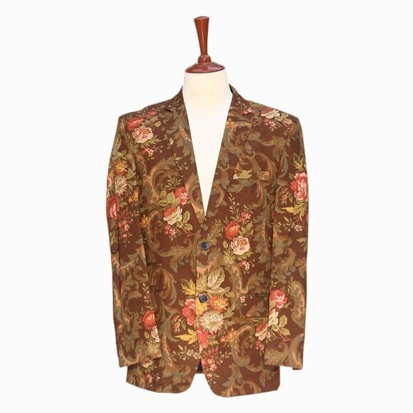 Mens Blazer Floral Brown Green Pink Formal Party Jacket Wedding Sport Coat 42R